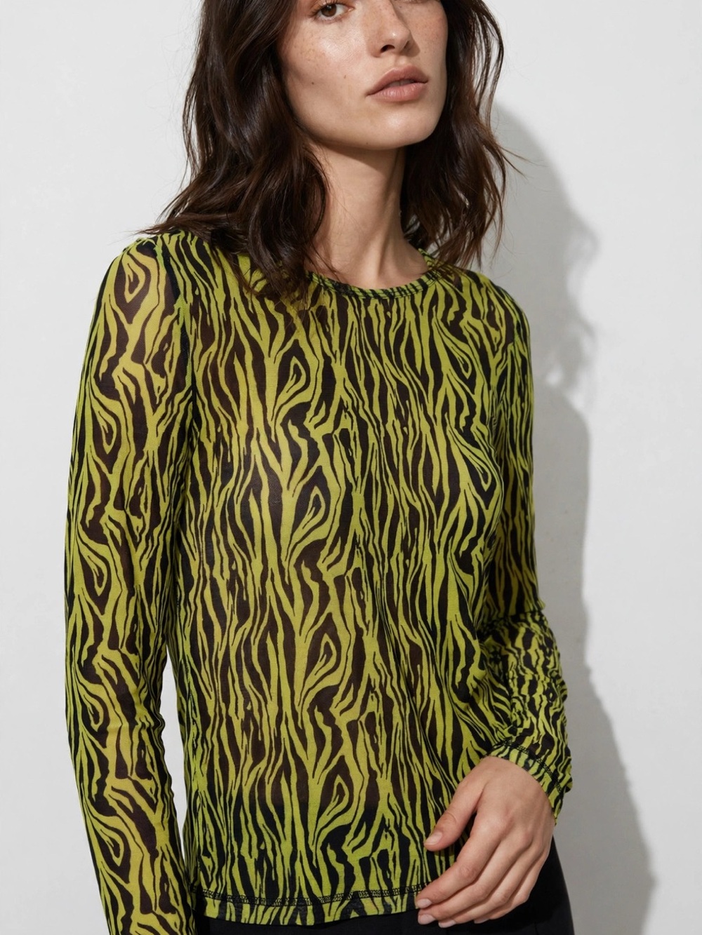 wild fable Neon Yellow and Black Zebra-Print Long Sleeve Top